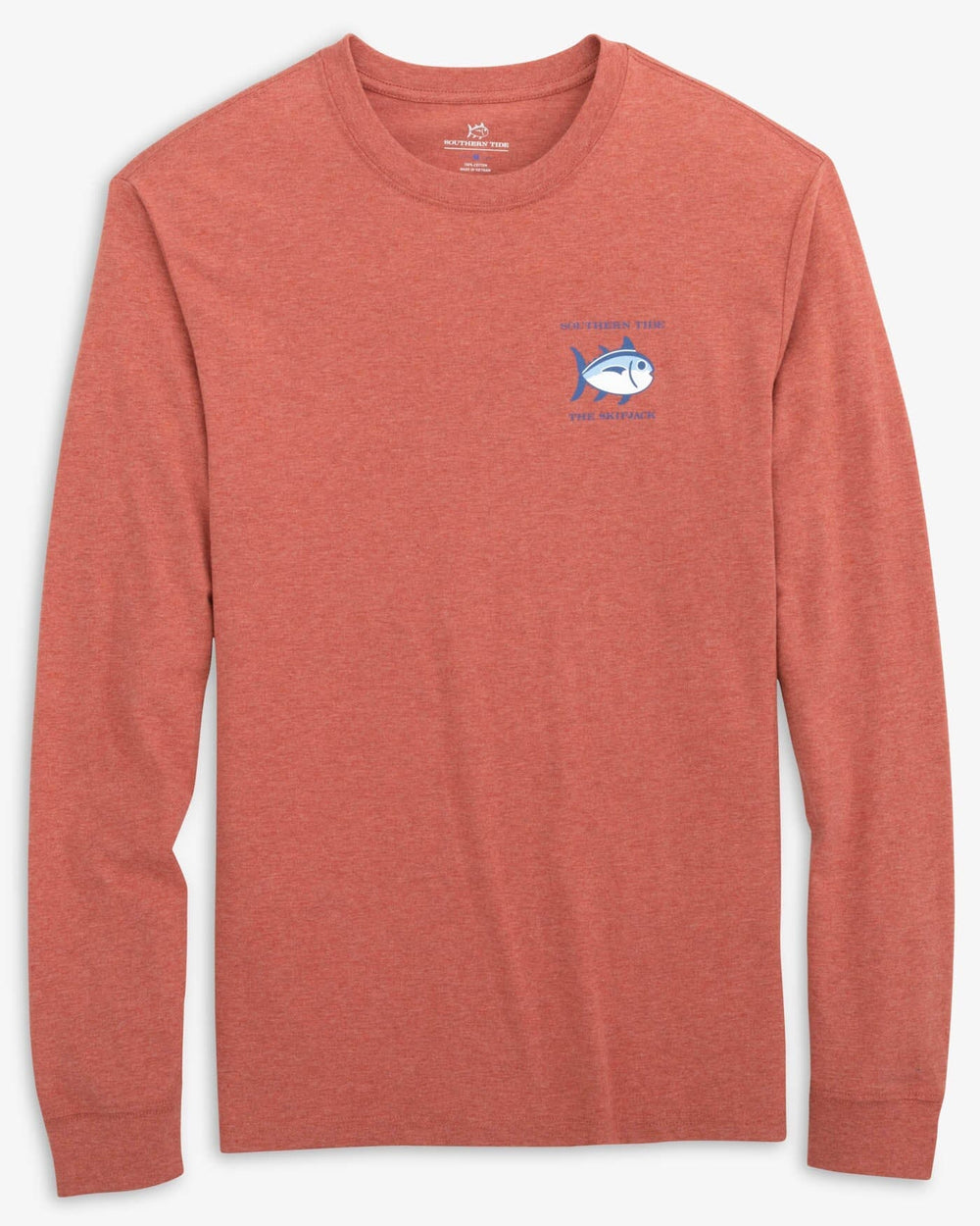 The front view of the Southern Tide Heather Original Skipjack Long Sleeve T-shirt by Southern Tide - Heather Dusty Coral