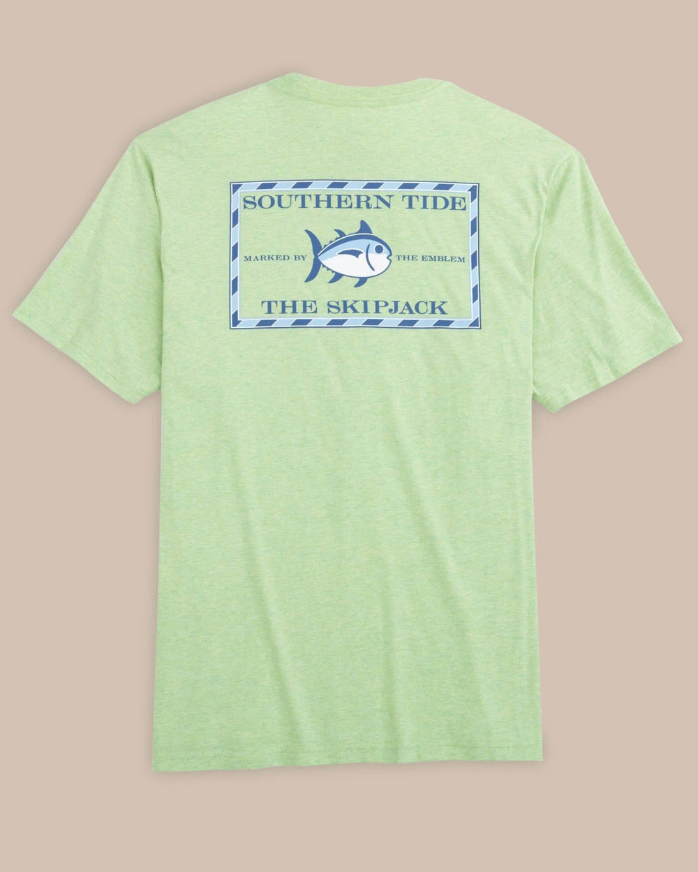 The back view of the Southern Tide heathered-original-skipjack-t-shirt-2 by Southern Tide - Heather Smoke Green