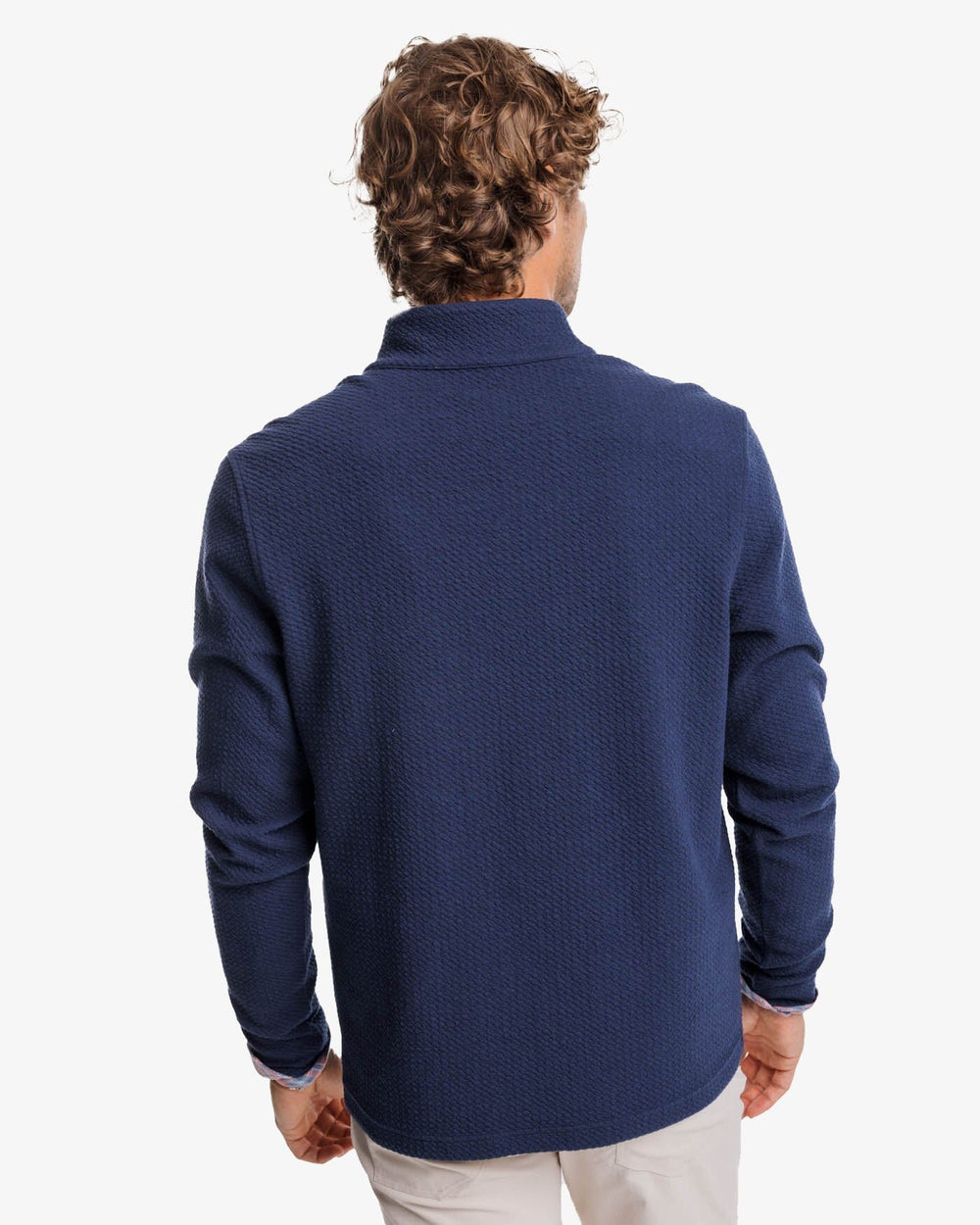 The back view of the Southern Tide Heather Outbound Quarter Zip by Southern Tide - Heather True Navy