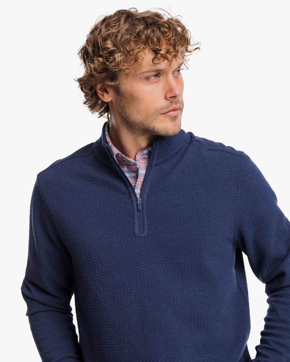 The front view of the Southern Tide Heather Outbound Quarter Zip by Southern Tide - Heather True Navy
