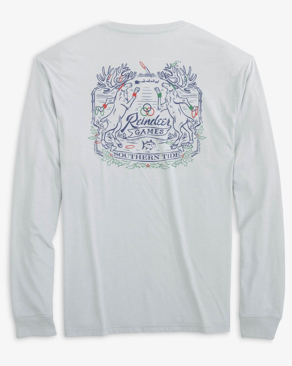 The back view of the Southern Tide Heather Reindeer Games Long Sleeve T-shirt by Southern Tide - Heather Slate Grey