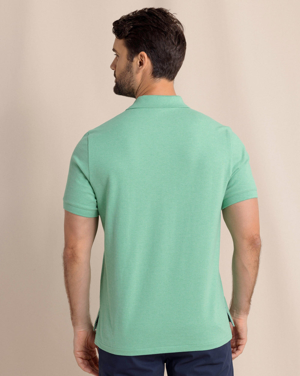 The back view of the Southern Tide Heather Skipjack Polo by Southern Tide - Heather Jade Green