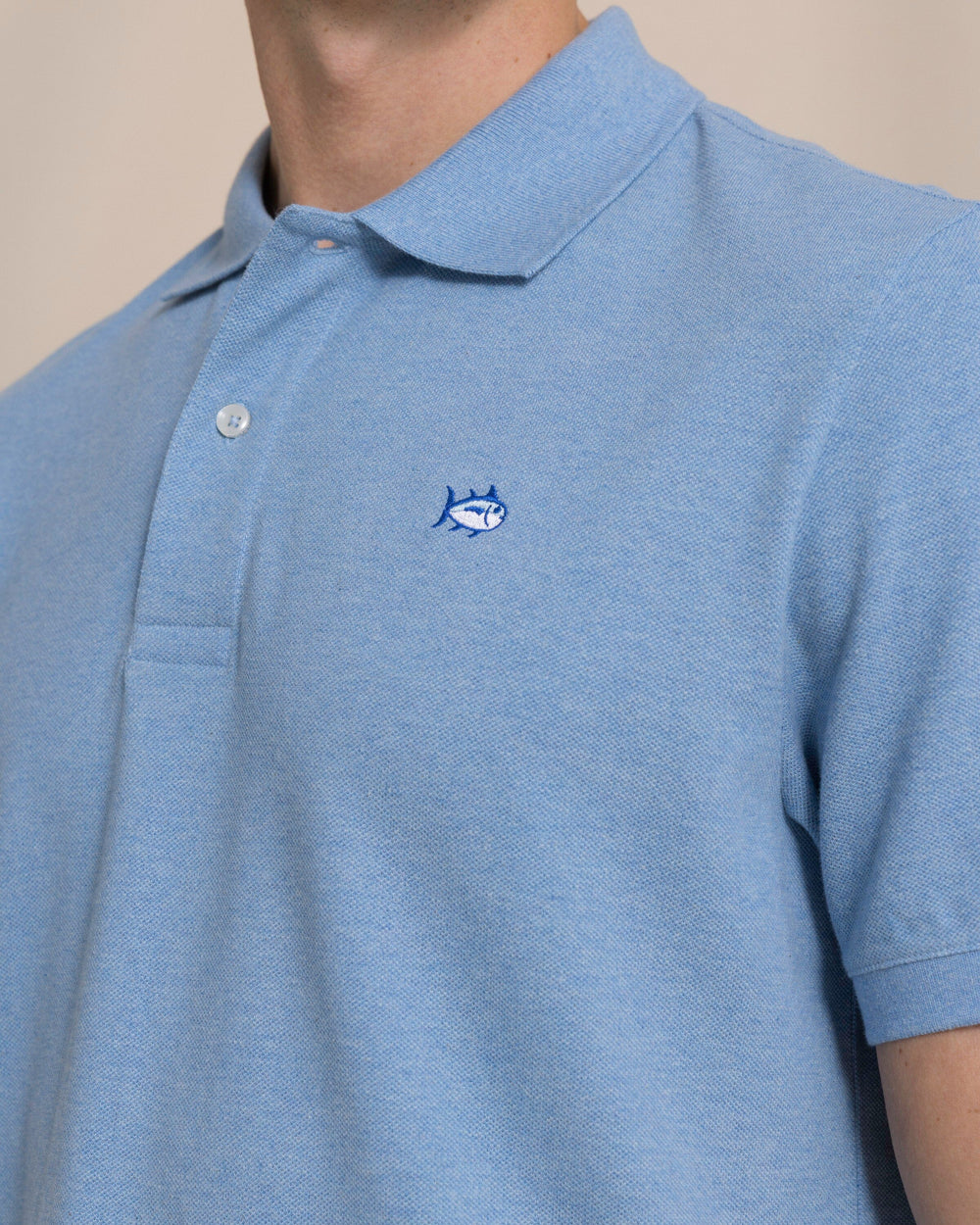 The detail view of the Southern Tide Heather Skipjack Polo by Southern Tide - Heather Ocean Channel