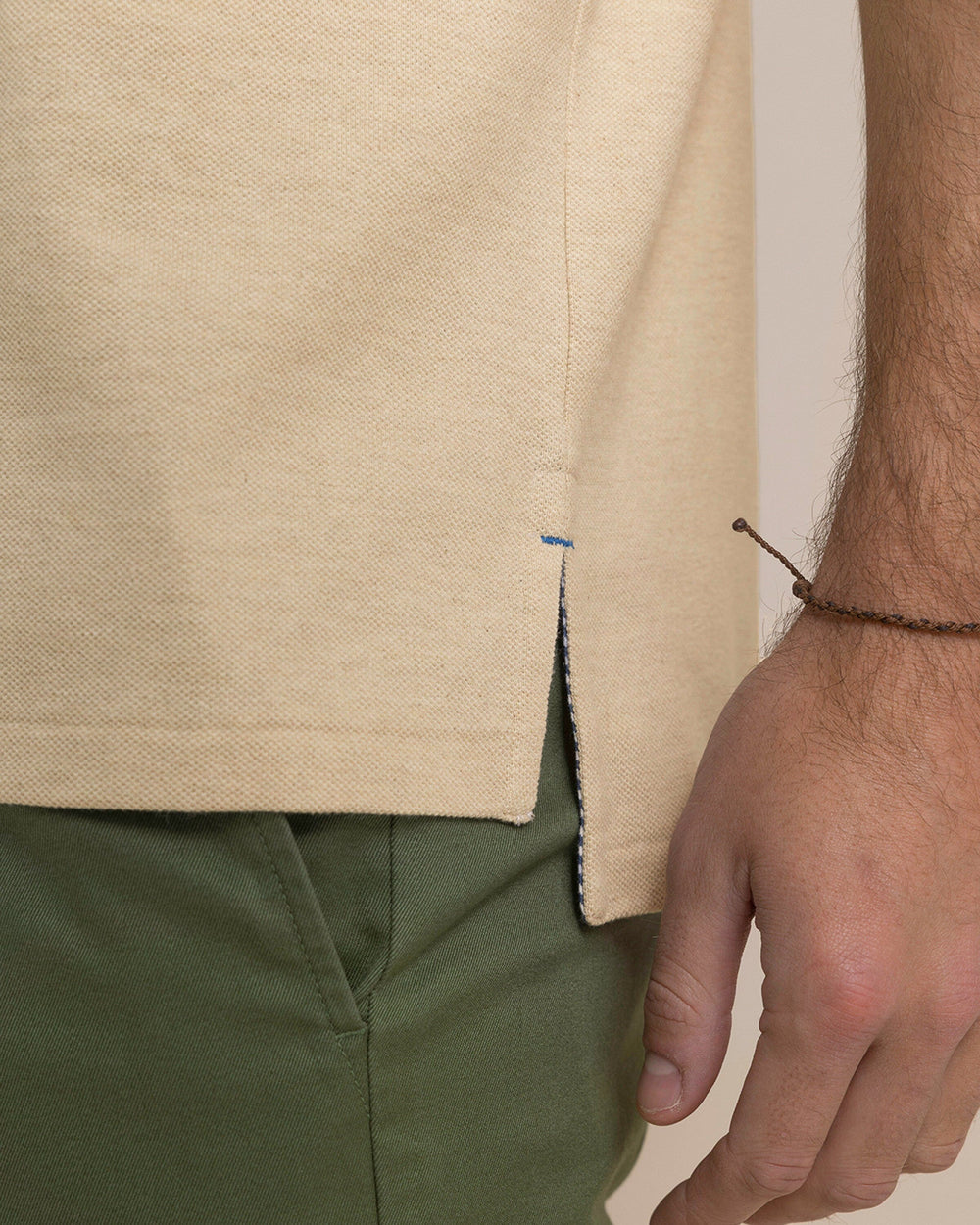 The detail view of the Southern Tide Heather Skipjack Polo by Southern Tide - Heather Sand Dunes