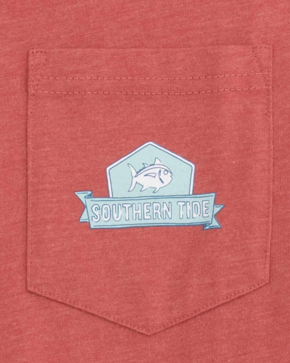 The detail view of the Southern Tide Heather Southern Tide Cruise T-Shirt by Southern Tide - Heather Dusty Coral