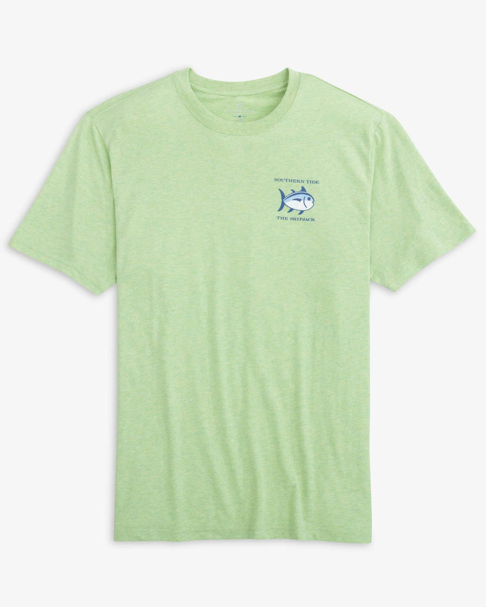 The front view of the Southern Tide heathered-original-skipjack-t-shirt-2 by Southern Tide - Heather Smoke Green