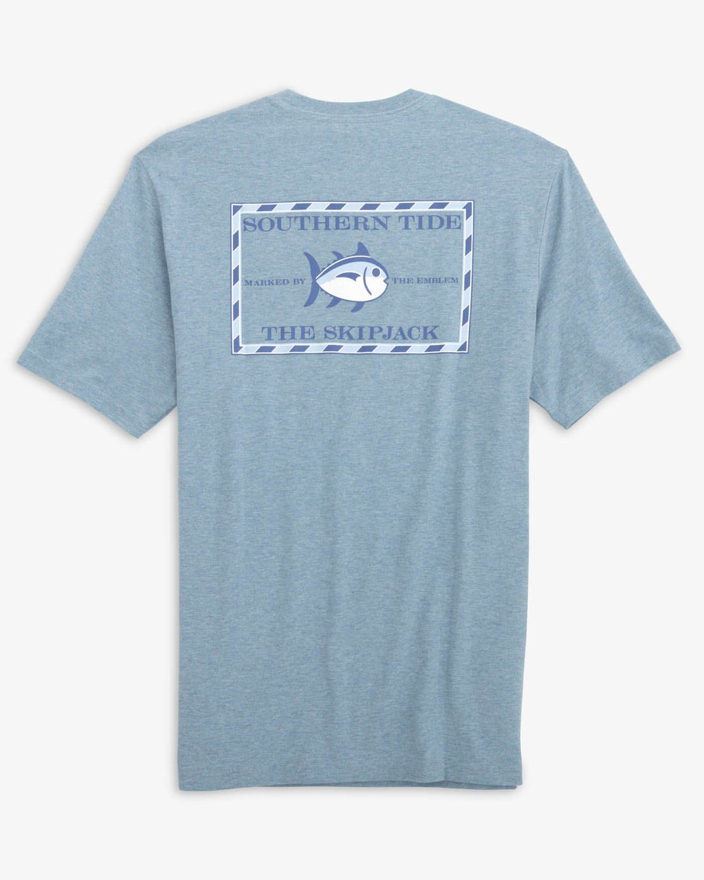 The back view of the Southern Tide Heathered Original Skipjack T-Shirt by Southern Tide - Heather Blue Shadow
