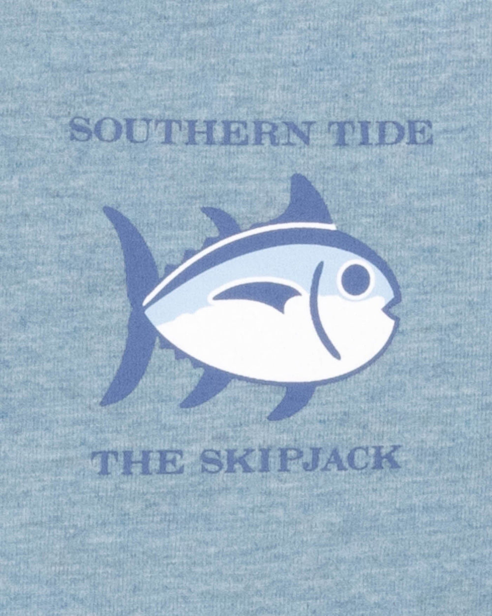 The detail view of the Southern Tide Heathered Original Skipjack T-Shirt by Southern Tide - Heather Blue Shadow