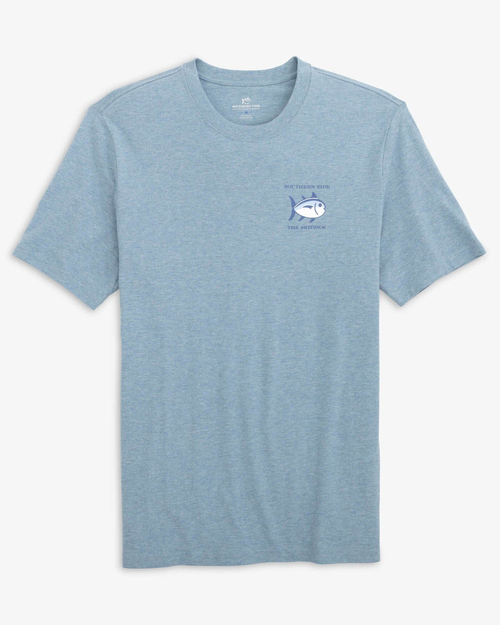 The front view of the Southern Tide Heathered Original Skipjack T-Shirt by Southern Tide - Heather Blue Shadow