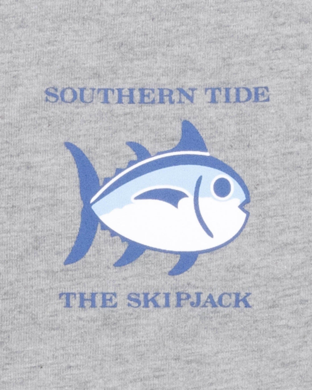The detail view of the Southern Tide Heathered Original Skipjack T-Shirt by Southern Tide - Heather Quarry