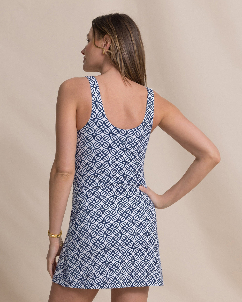 The back view of the Southern Tide Helene Printed Active Dress by Southern Tide - Nautical Blue