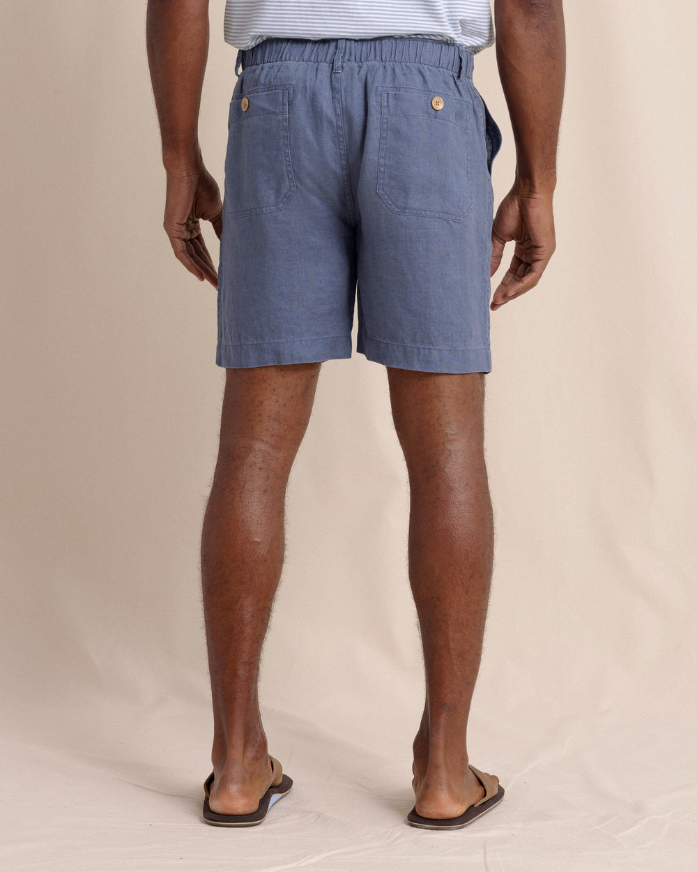 The back view of the Southern Tide Heritage Preserve Linen Short by Southern Tide - Light Indigo