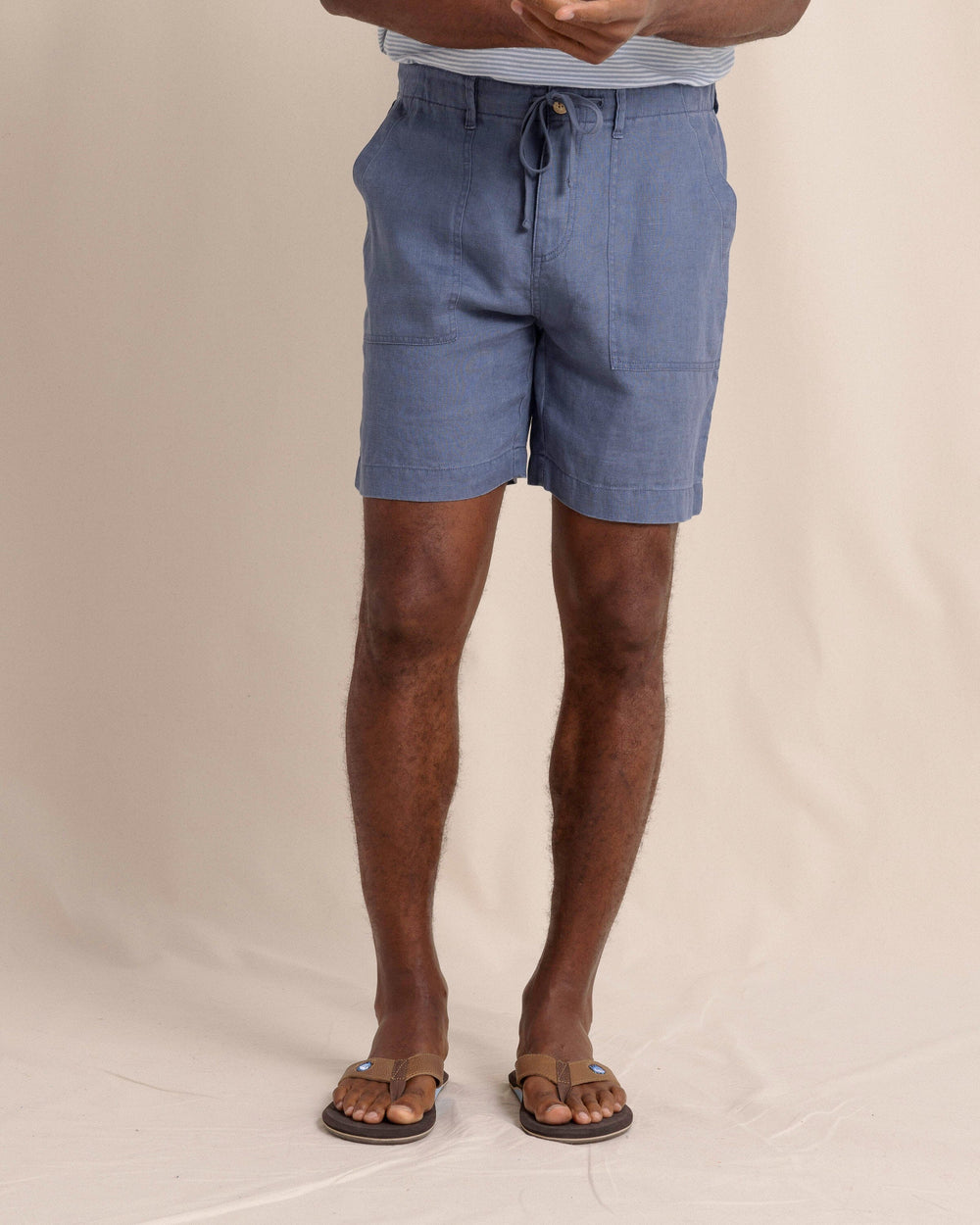The front view of the Southern Tide Heritage Preserve Linen Short by Southern Tide - Light Indigo