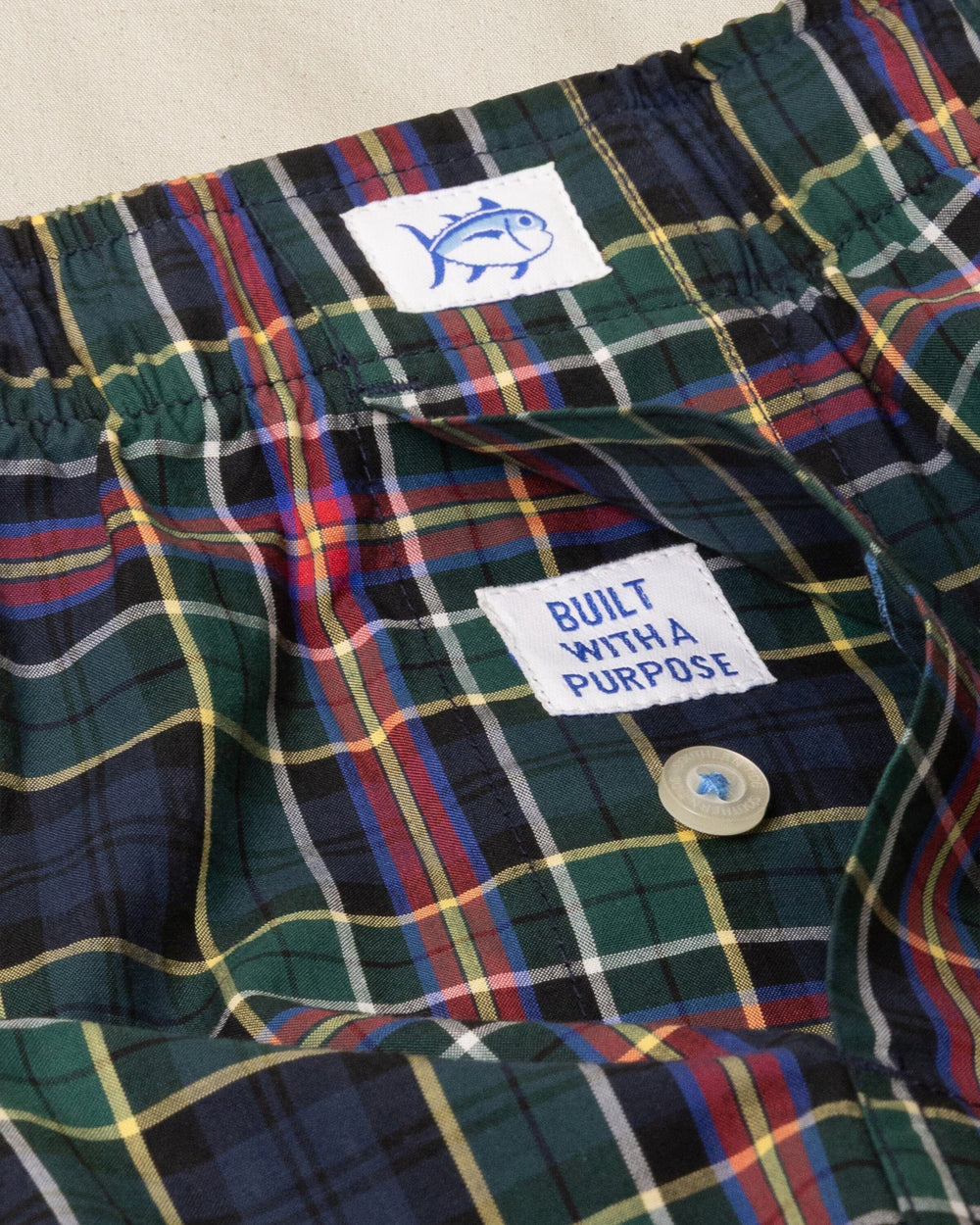 The detail view of the Southern Tide Heyward Tartan Boxer by Southern Tide - Dress Blue