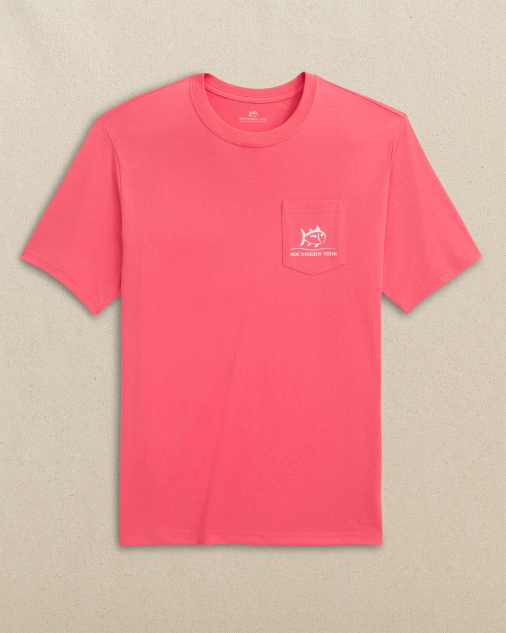 The front view of the Southern Tide High Tide Low Tide Short Sleeve T-Shirt by Southern Tide - Island Pink