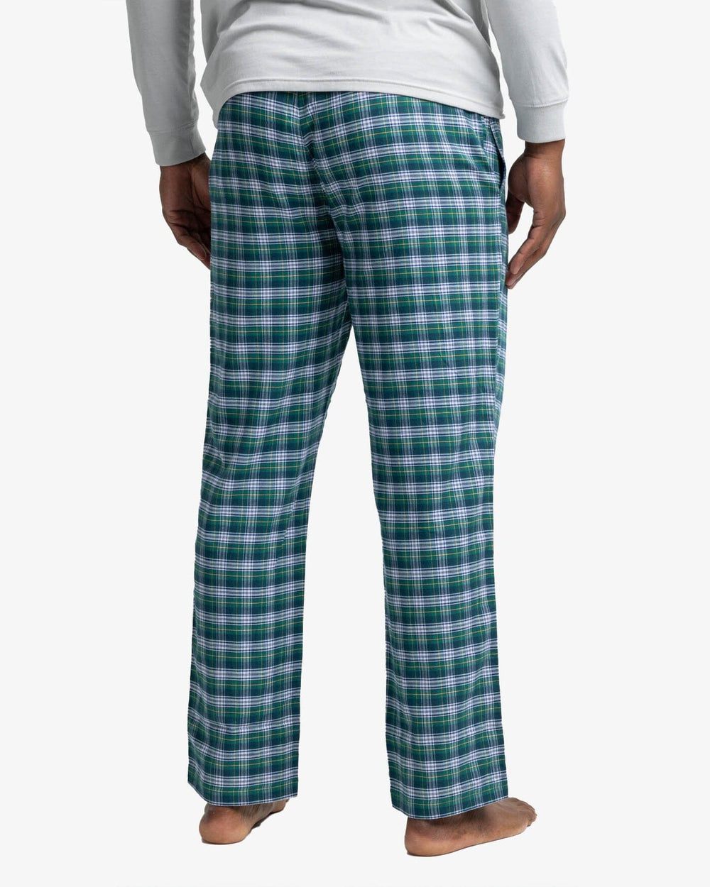 The back view of the Southern Tide Highmark Plaid Lounge Pant by Southern Tide - Georgian Bay Green