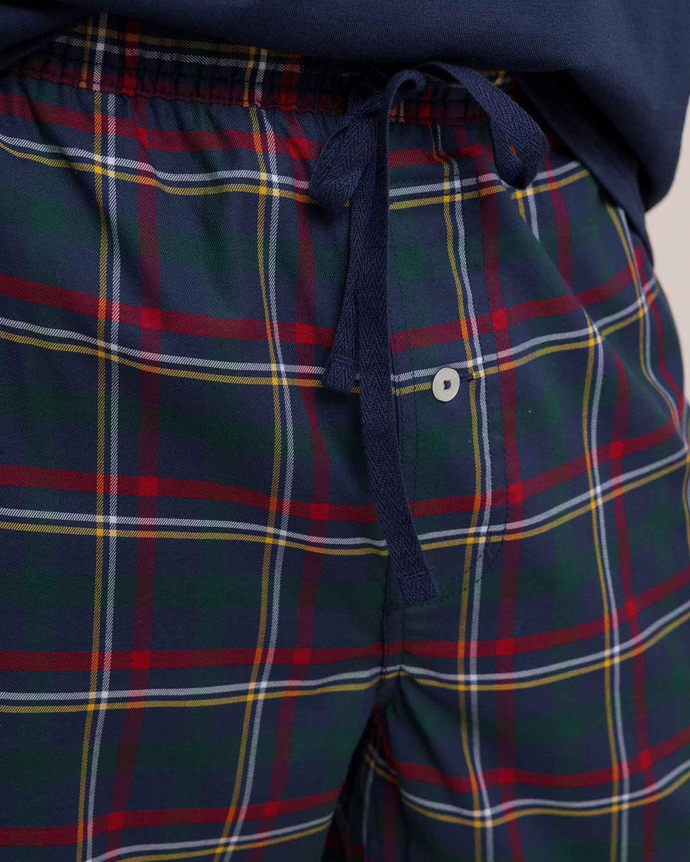 The detail view of the Southern Tide Holiday Tartan Lounge Pant by Southern Tide - Dress Blue