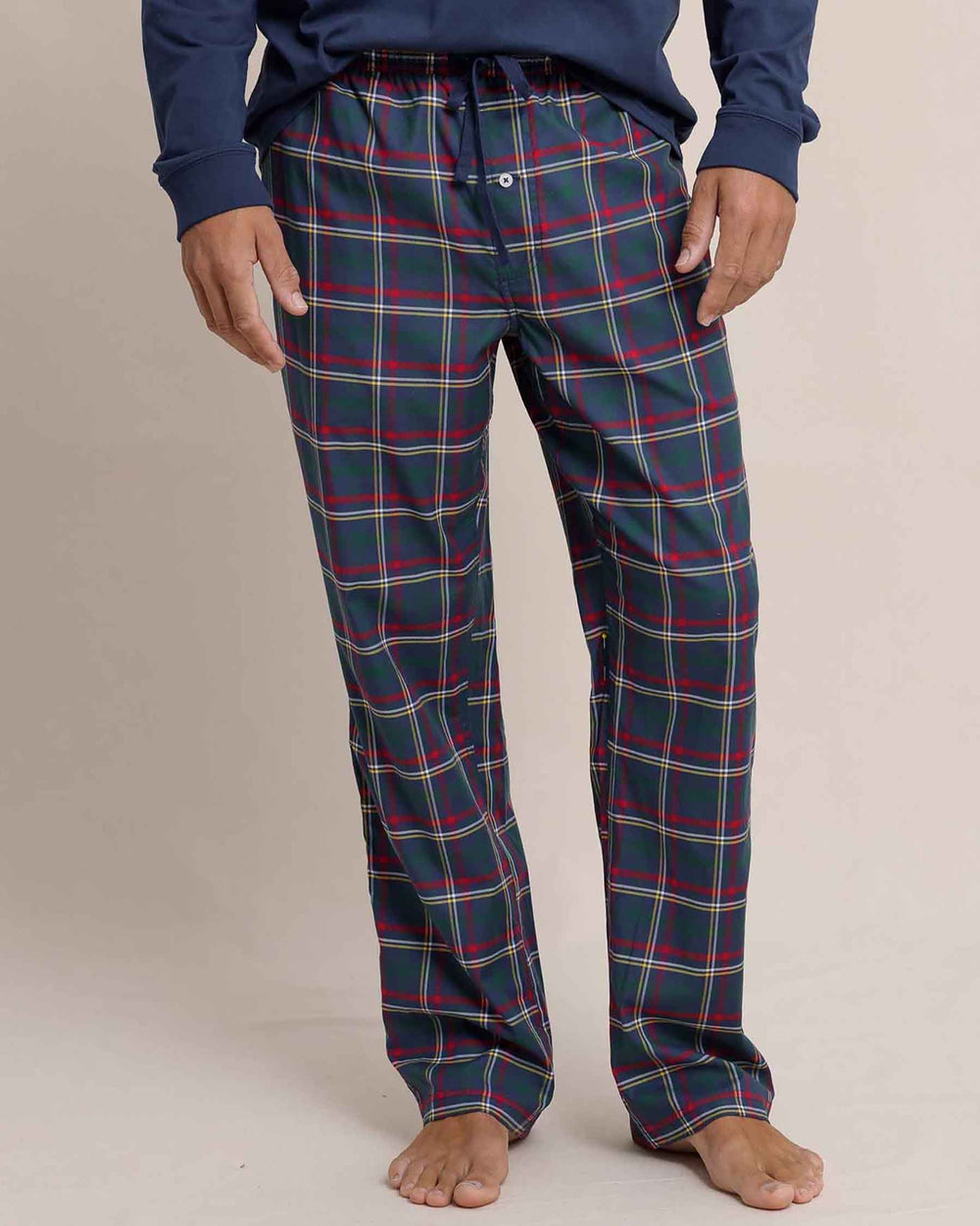 The front view of the Southern Tide Holiday Tartan Lounge Pant by Southern Tide - Dress Blue