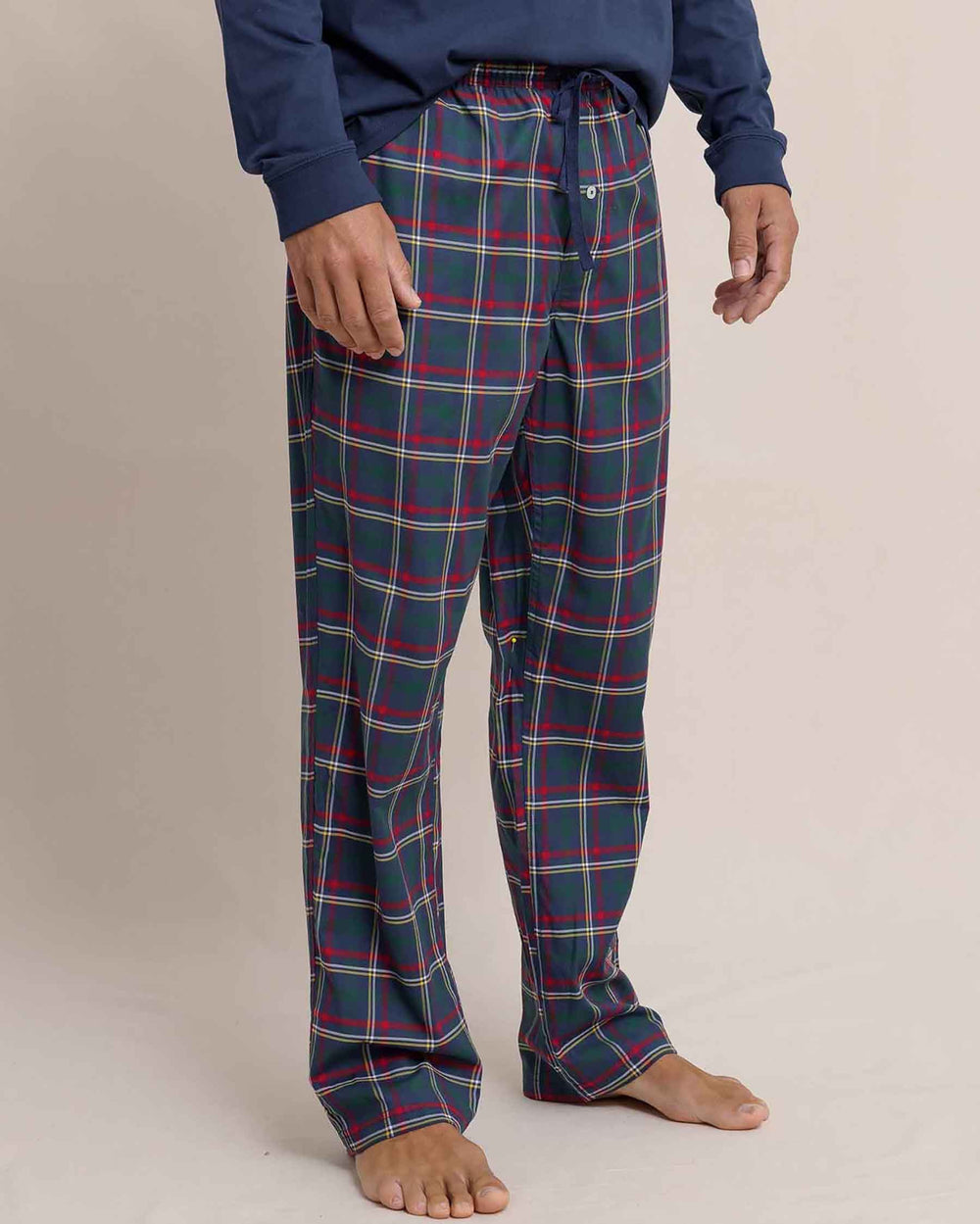 The side view of the Southern Tide Holiday Tartan Lounge Pant by Southern Tide - Dress Blue