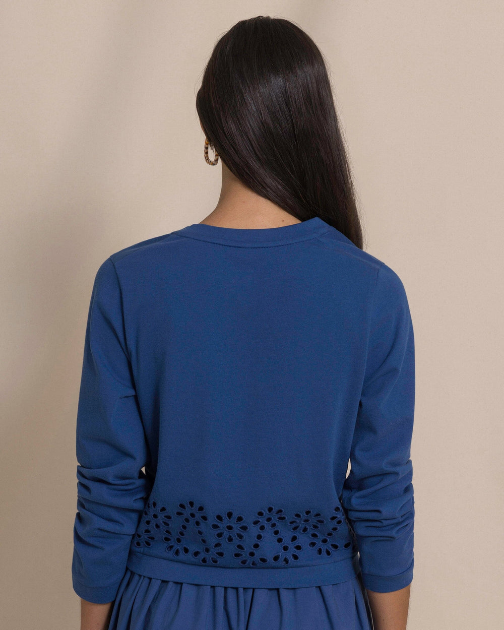 The back view of the Southern Tide Holland Embroidered Cardigan by Southern Tide - Nautical Blue