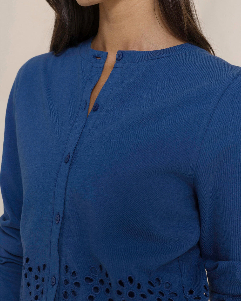 The detail view of the Southern Tide Holland Embroidered Cardigan by Southern Tide - Nautical Blue