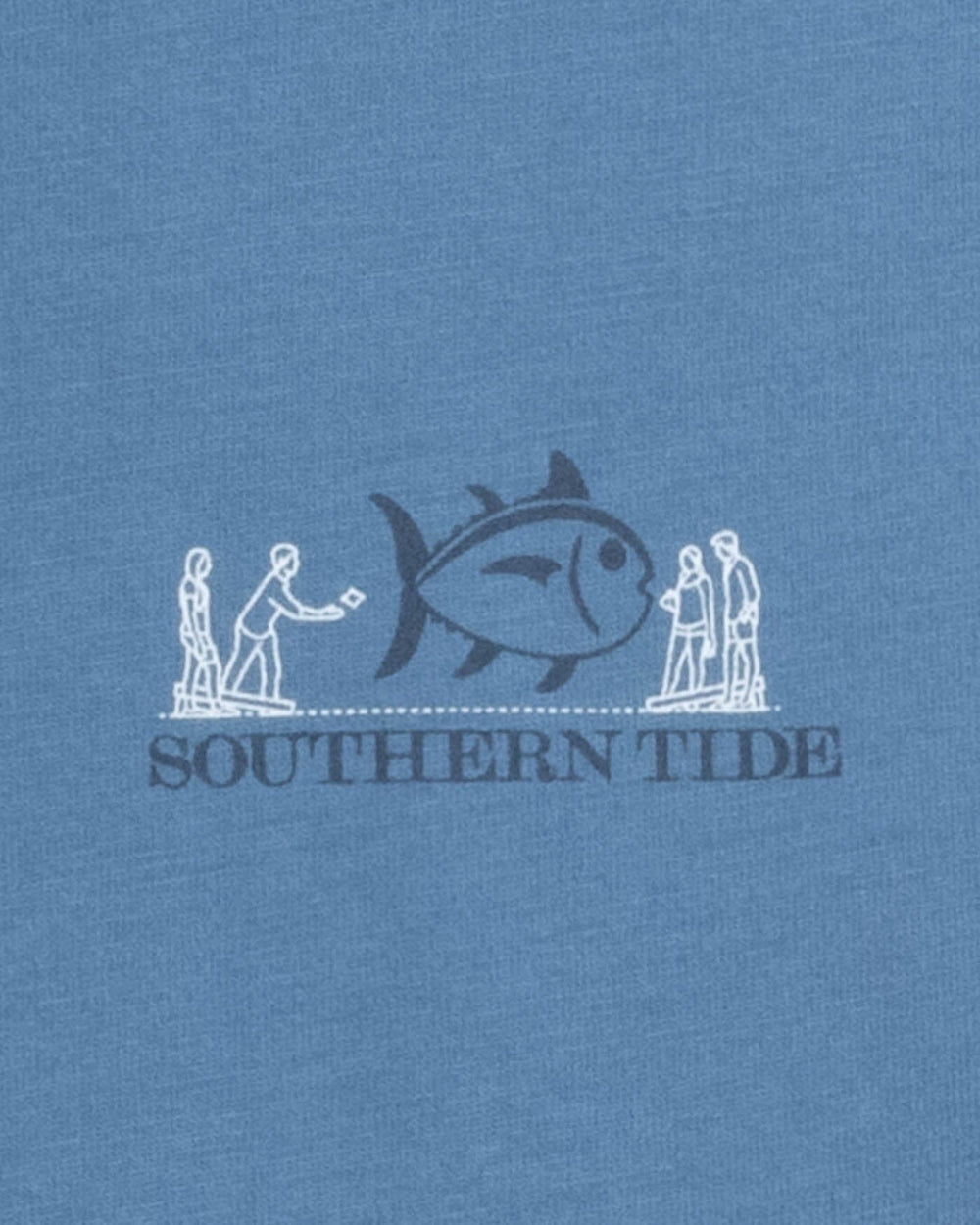 The detail view of the Southern Tide How-To Cornhole Short Sleeve T-shirt by Southern Tide - Coronet Blue