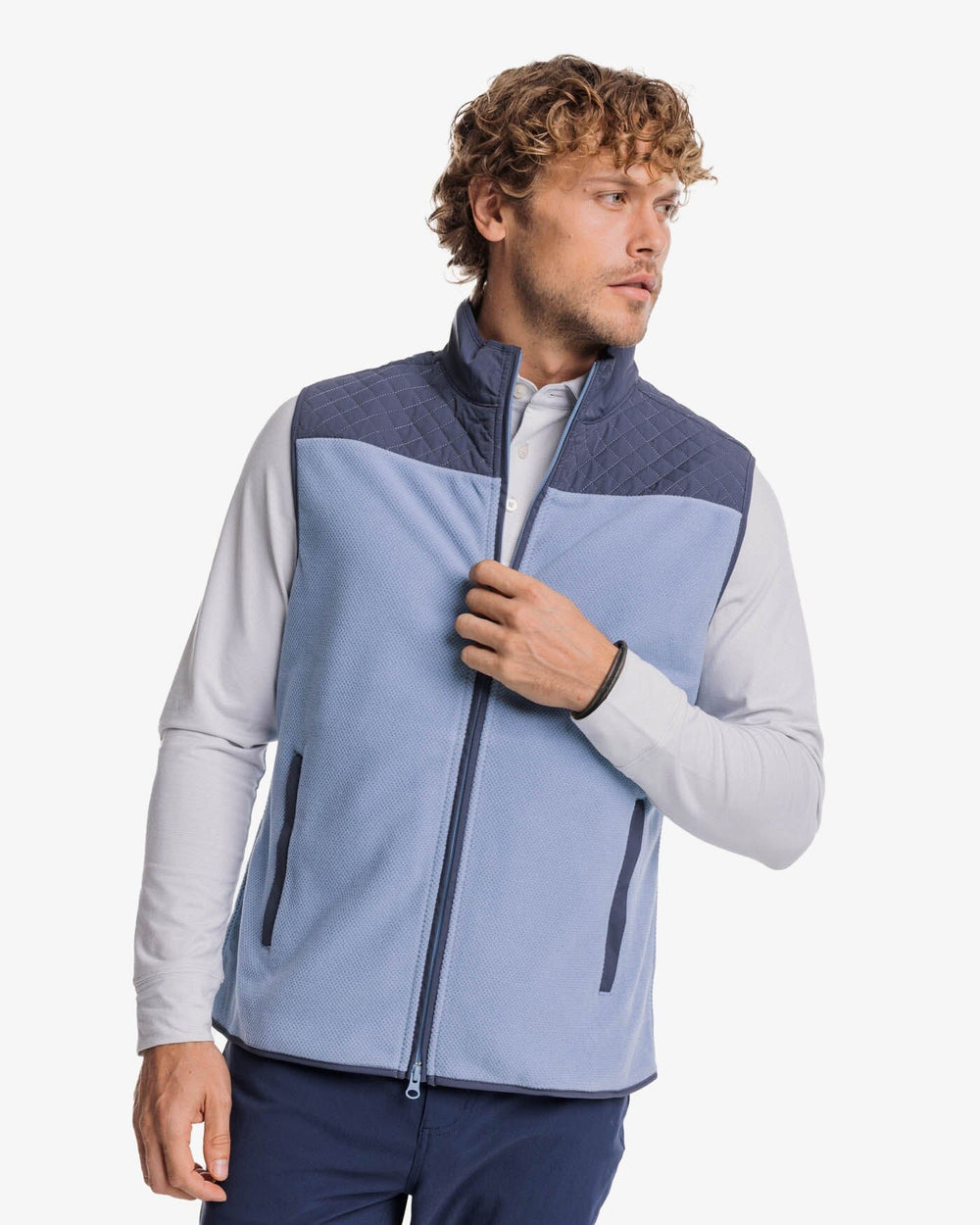 The front view of the Southern Tide Hucksley Vest by Southern Tide - Mountain Spring Blue