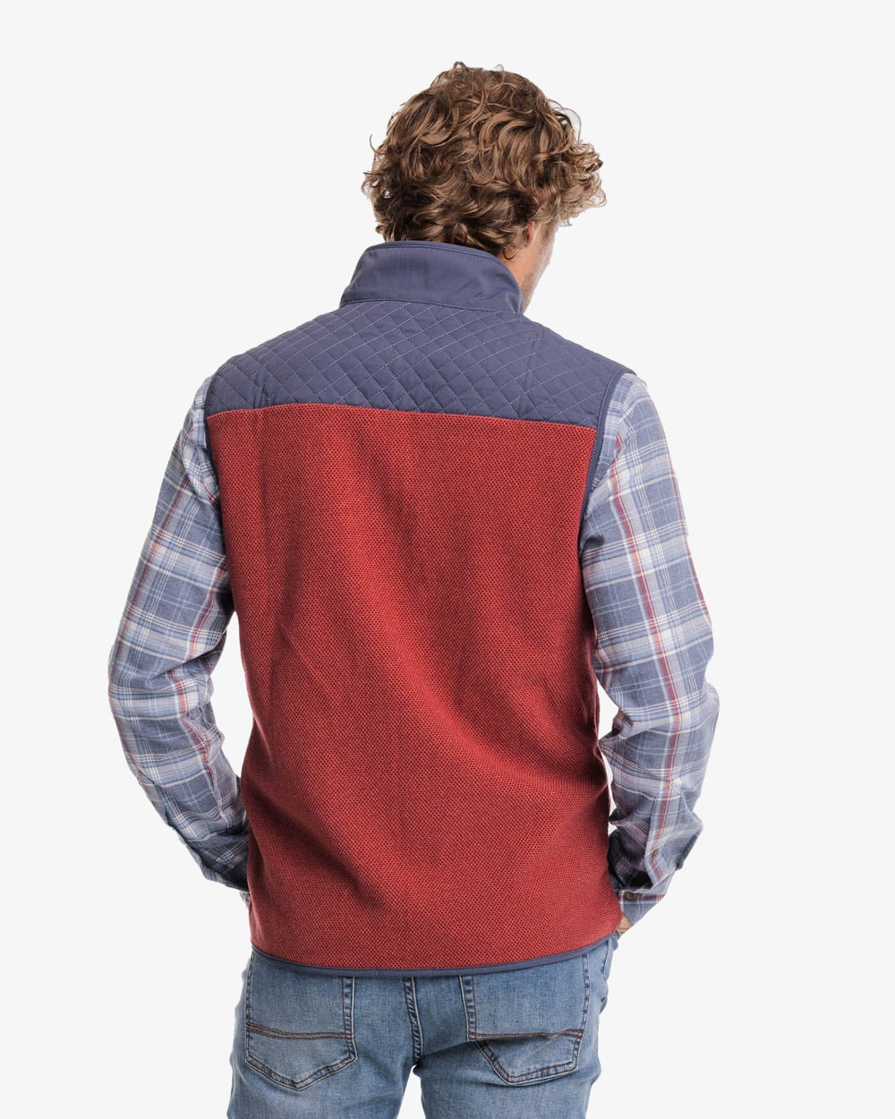 The back view of the Southern Tide Hucksley Vest by Southern Tide - Tuscany Red