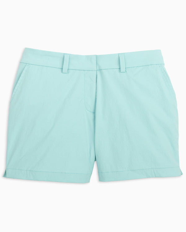 The front view of the Women's Inlet 4 Inch Performance Short by Southern Tide - Wake Blue