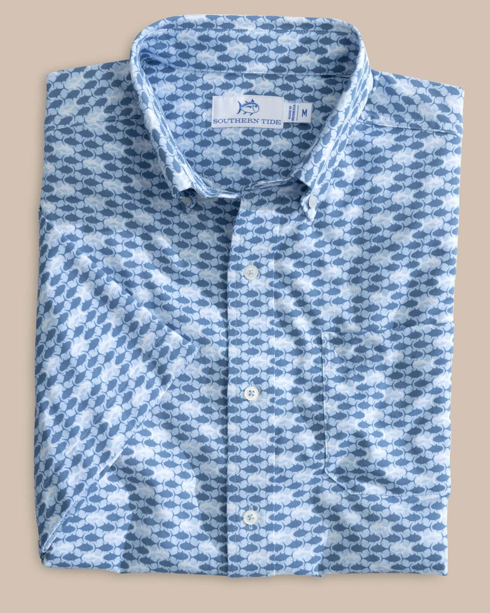 Southern Tide Short Sleeve Eastport Printed Intercoastal Short Sleeve Shirt  - Heather Seven Seas Blue