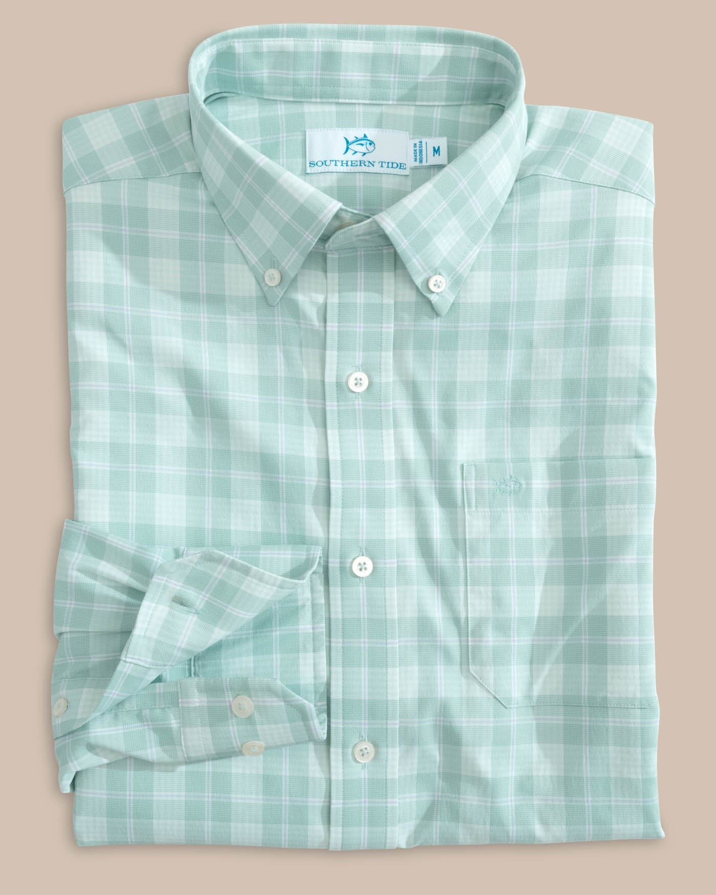 SOUTHERN TIDE men’s teal gingham plaid long sleeve button down offers shirt sz S