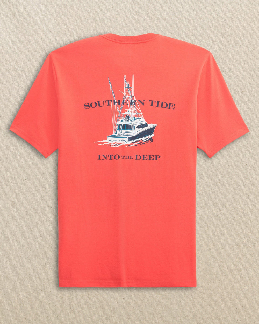 The back view of the Southern Tide Into the Deep Short Sleeve T-Shirt by Southern Tide - Sunset Coral