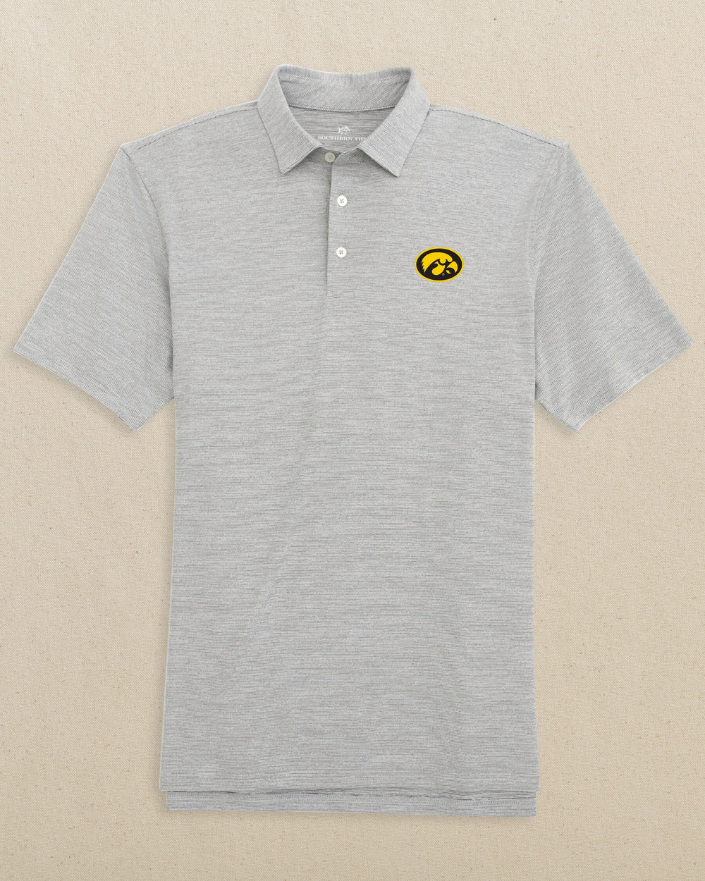The front view of the Southern Tide Iowa Hawkeyes Driver Spacedye Polo by Southern Tide - Black