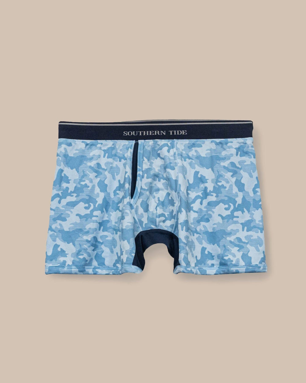 The front view of the Southern Tide Island Camo Boxer Brief by Southern Tide - Clearwater Blue
