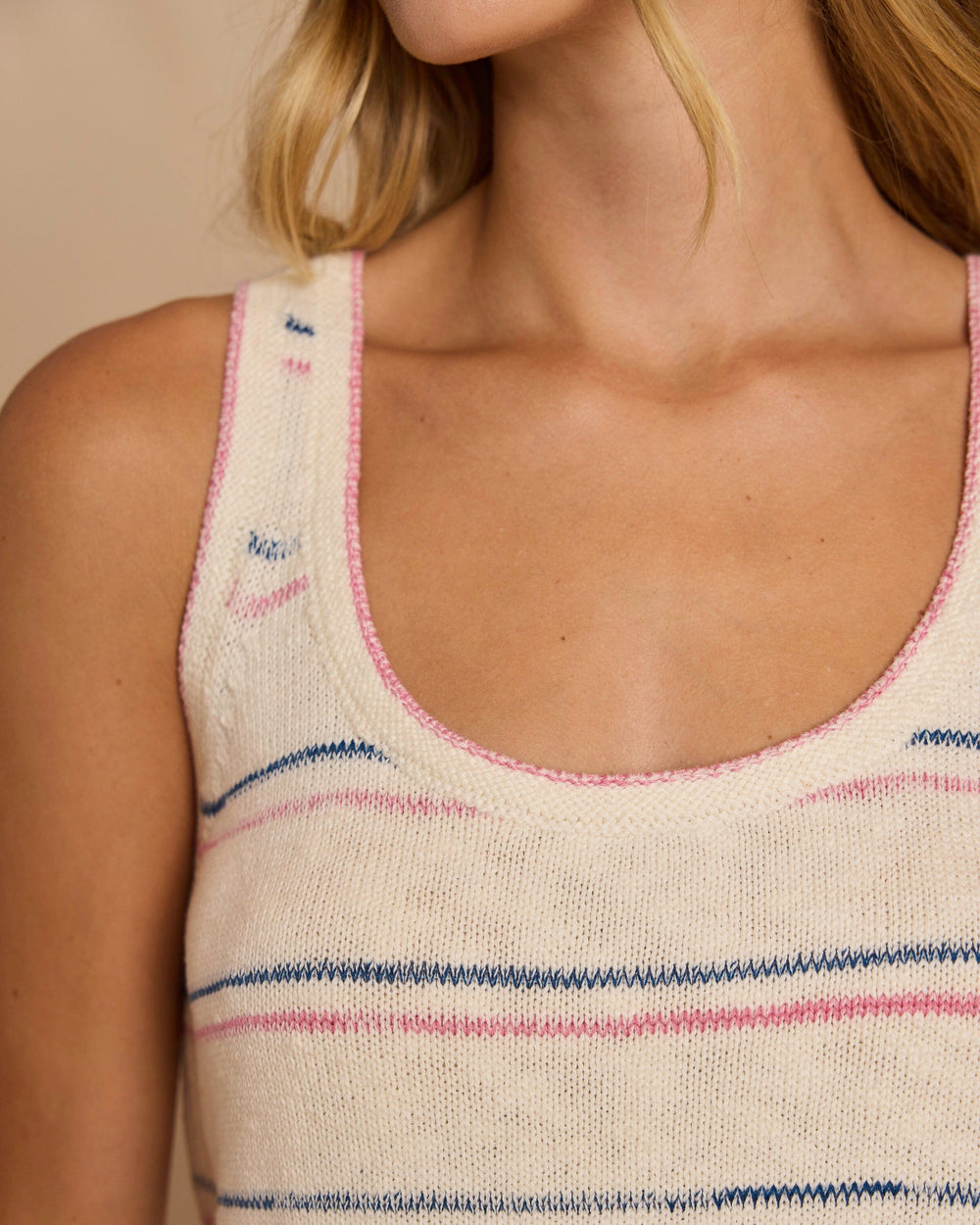 The detail view of the Southern Tide Ivana Contrast Stripe Sweater Tank by Southern Tide - Star White