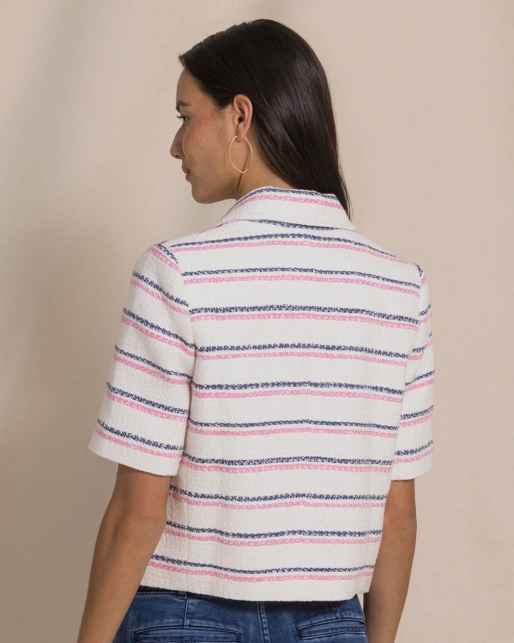 The back view of the Southern Tide Izora Contrast Stripe Jacket by Southern Tide - Star White