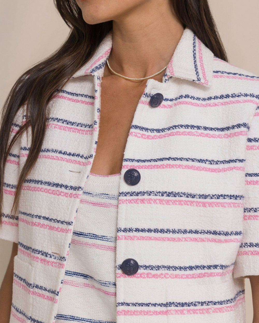The detail view of the Southern Tide Izora Contrast Stripe Jacket by Southern Tide - Star White