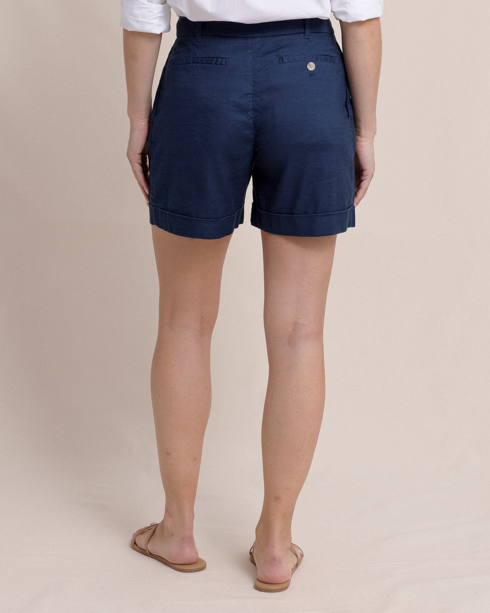 The back view of the Southern Tide  Jacey Twill Shorts by Southern Tide - Dress Blue