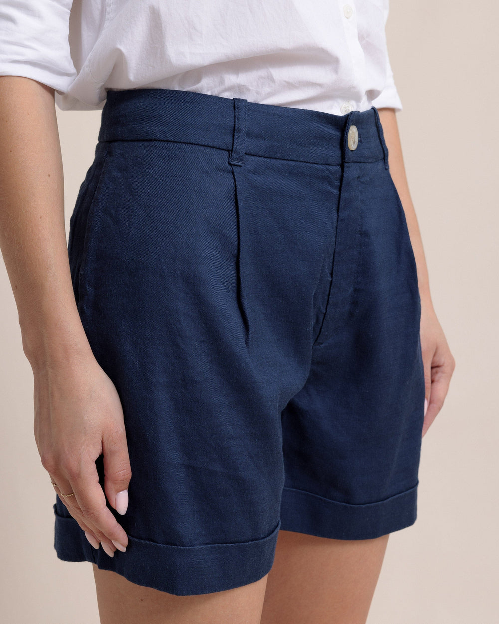 The detail view of the Southern Tide Jacey Twill Short by Southern Tide - Dress Blue