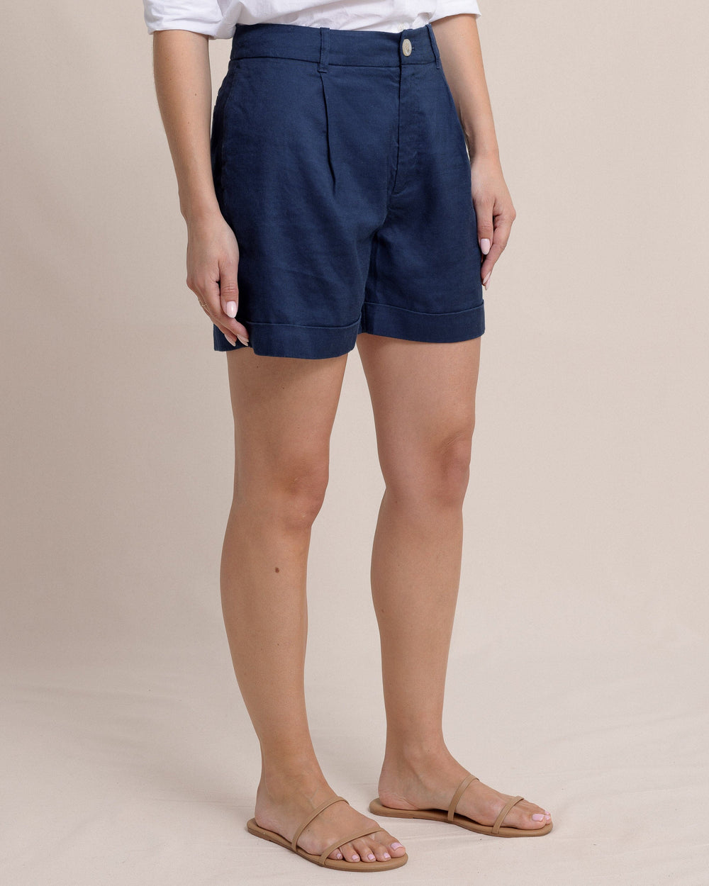 The side view of the Southern Tide Jacey Twill Short by Southern Tide - Dress Blue