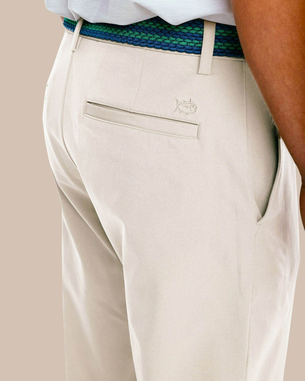 The pocket view of the Men's Jack Performance Pant by Southern Tide - Putty