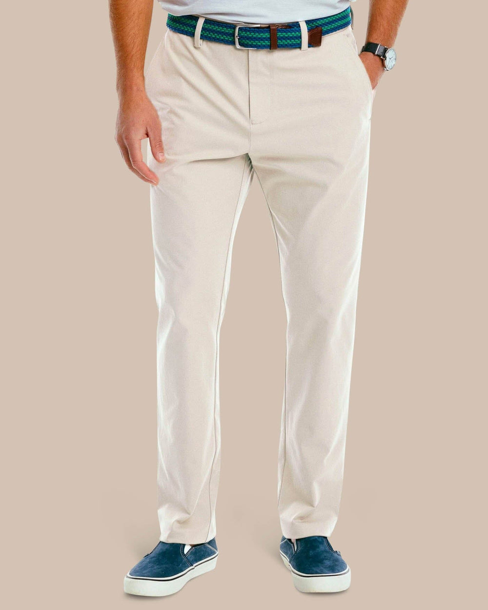 The front view of the Men's Jack Performance Pant by Southern Tide - Putty