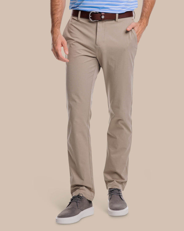 The front view of the Southern Tide Jack Performance Pant by Southern Tide - Sandstone Khaki