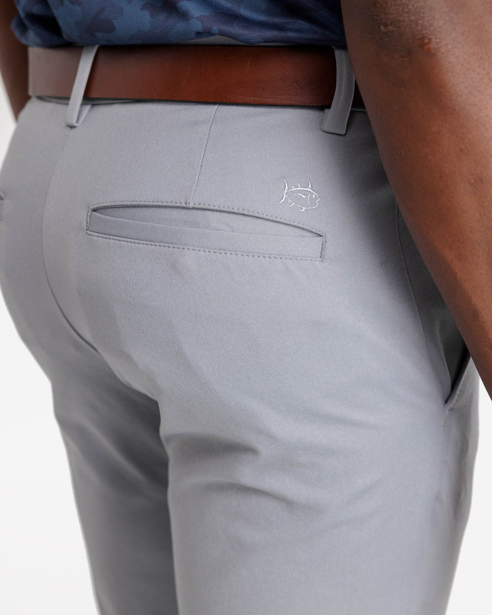 The detail view of the Southern Tide Jack Performance Pant by Southern Tide - Steel Grey