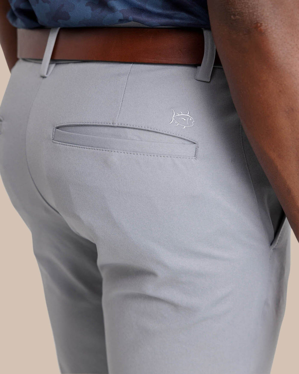 The detail view of the Southern Tide Jack Performance Pant in Steel Grey by Southern Tide - Steel Grey