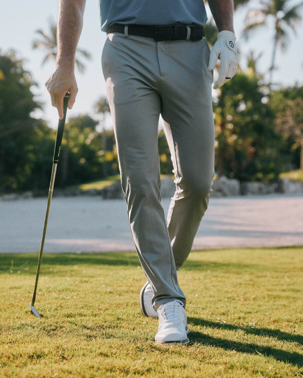 The lifestyle view of the Southern Tide Jack Performance Pant in Steel Grey by Southern Tide - Steel Grey
