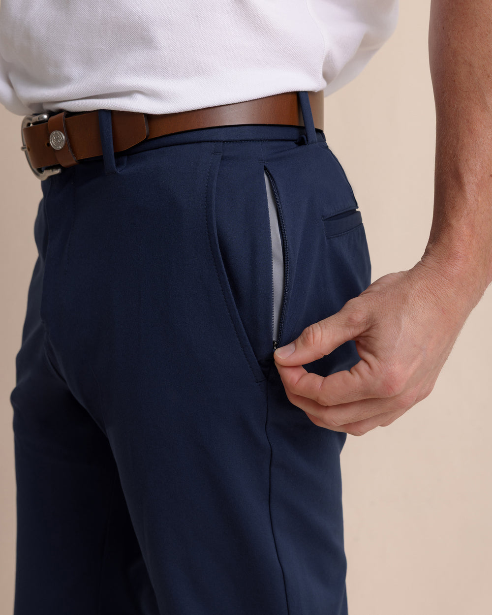 The detail view of the Southern Tide Jack Performance Pant by Southern Tide - True Navy