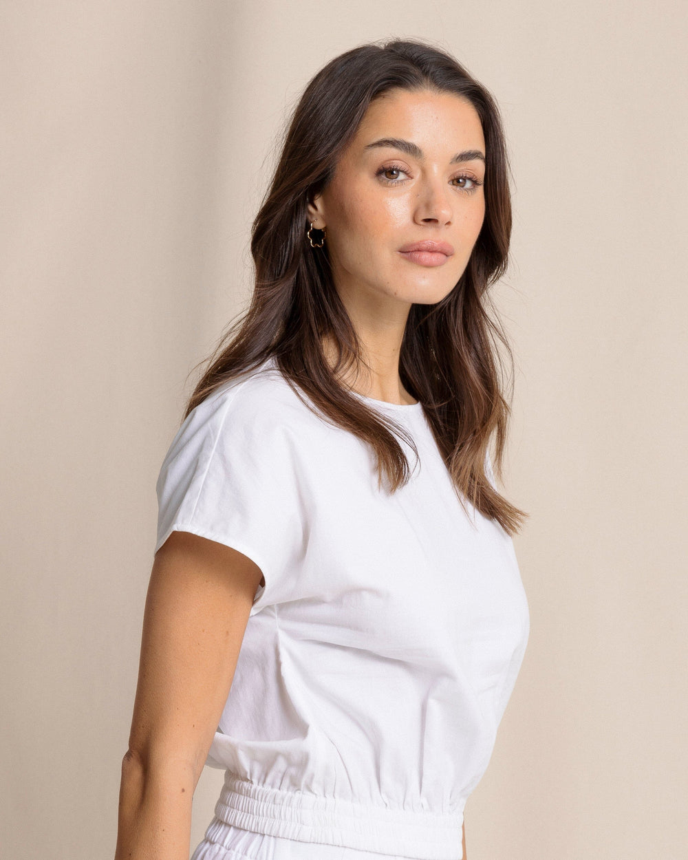 The side view of the Southern Tide Jaclyn Top by Southern Tide - Classic White
