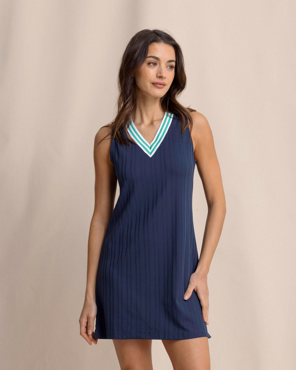 The front view of the Southern Tide Jaelyn Performance Dress by Southern Tide - Dress Blue