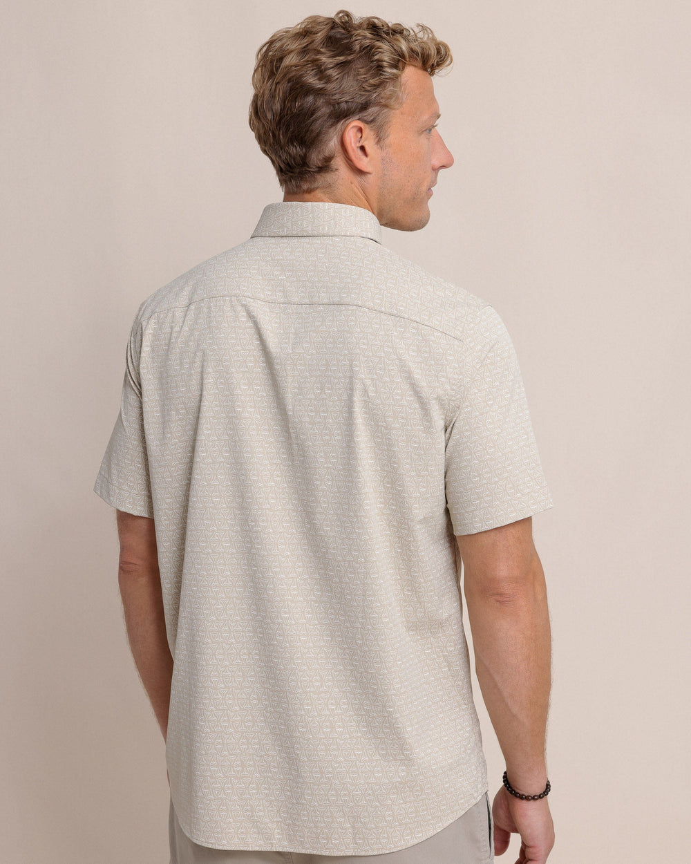 The back view of the Southern Tide Jaw Breakers Intercoastal Short Sleeve Sport Shirt by Southern Tide - Safari